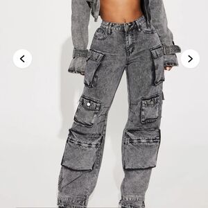 Fashion Nova Charcoal Cargo Jeans